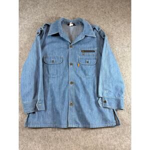 VINTAGE 70s Levis Shirt Jacket Mens XL Blue Denim Orange Tab Workwear Shacket